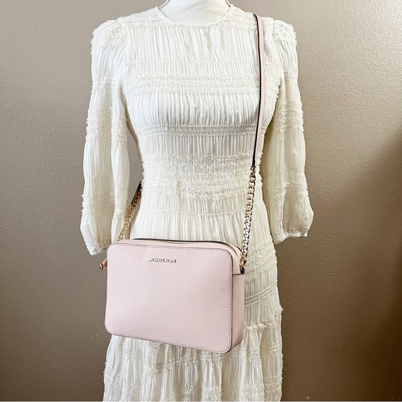 Michael Kors Pink Jet Set Large Saffiano Leather Chain Crossbody - Picture 12 of 16